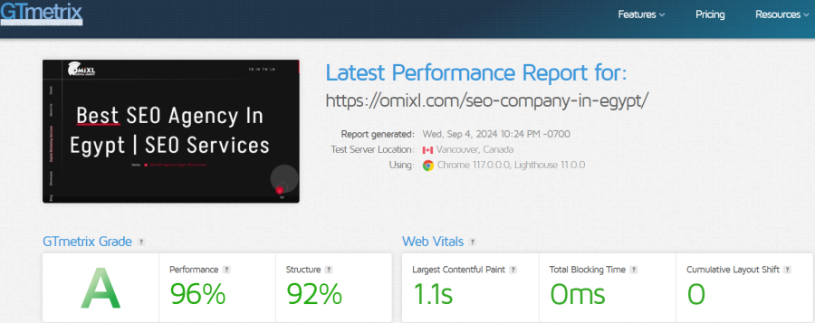 seo agency website speed from GTmetrix